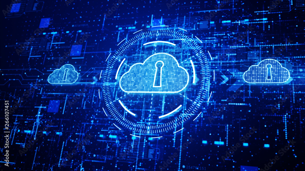 Fototapeta premium Technology network and data connection, Secure Data Network Digital Cloud Computing, Cyber Security Concept