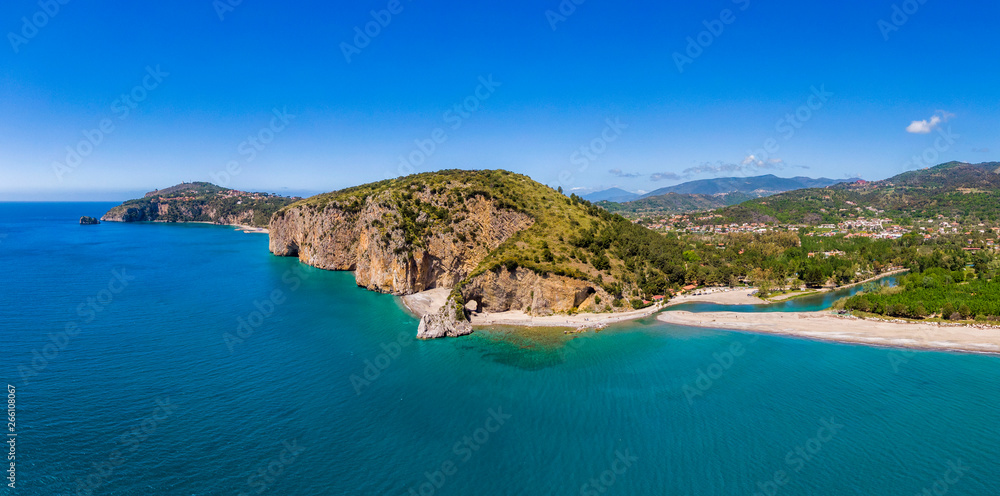Aerial view of Palinuro coast and natural arch, Italy