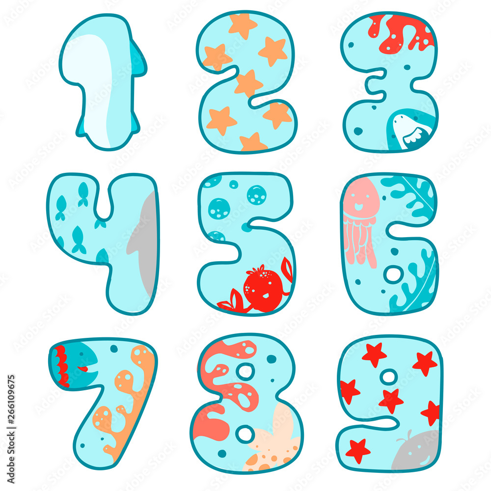 Fototapeta premium Cute figures illustrated in nautical style, cute Japanese style drawings.