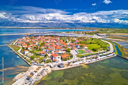 Historic town of Nin laguna aerial view