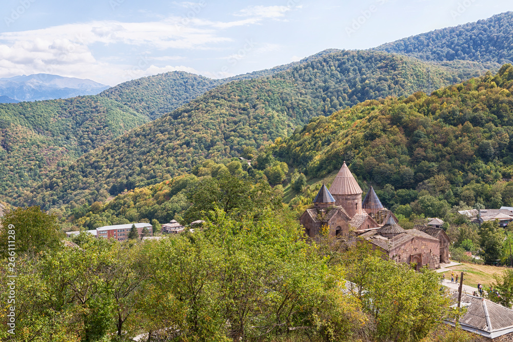 Goshavank-Armenian medieval monastery complex XII-XIII centuries in the village of Gosh in sunny day , Armenia