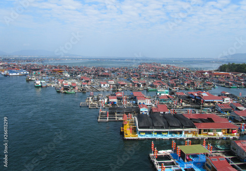 China, Hainan Province, floating village, sunny day. View from above