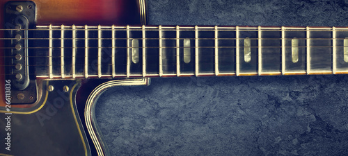 Canvas Print Old jazz electro guitar on a dark background