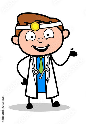 Presenting - Professional Cartoon Doctor Vector Illustration