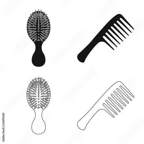 Vector illustration of brush and hair sign. Set of brush and hairbrush stock symbol for web.