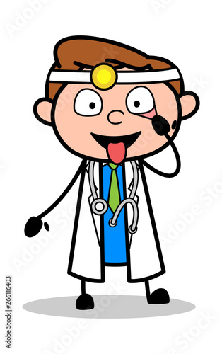Showing Tongue and Eyes - Professional Cartoon Doctor Vector Illustration