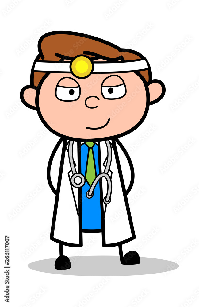 Slightly Smiling - Professional Cartoon Doctor Vector Illustration