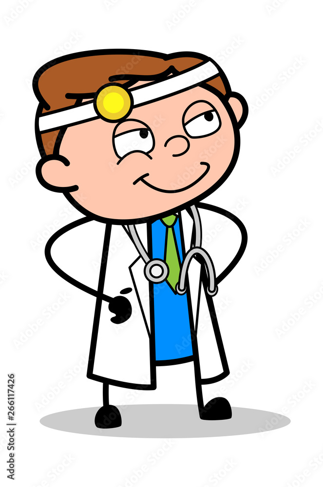 Smiling and Watching - Professional Cartoon Doctor Vector Illustration