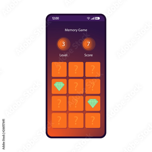 Memory game smartphone interface vector template