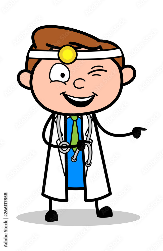 Winking and Pointing - Professional Cartoon Doctor Vector Illustration Winking and Pointing - Professional Cartoon Doctor Vector Illustration