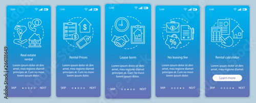 Real estate agency onboarding mobile app page screen with linear concepts.Property rental
