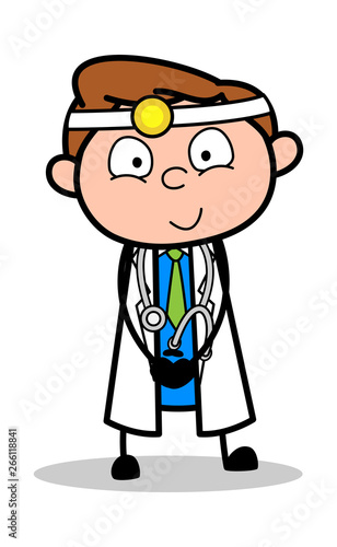 Staring and Smiling Face - Professional Cartoon Doctor Vector Illustration