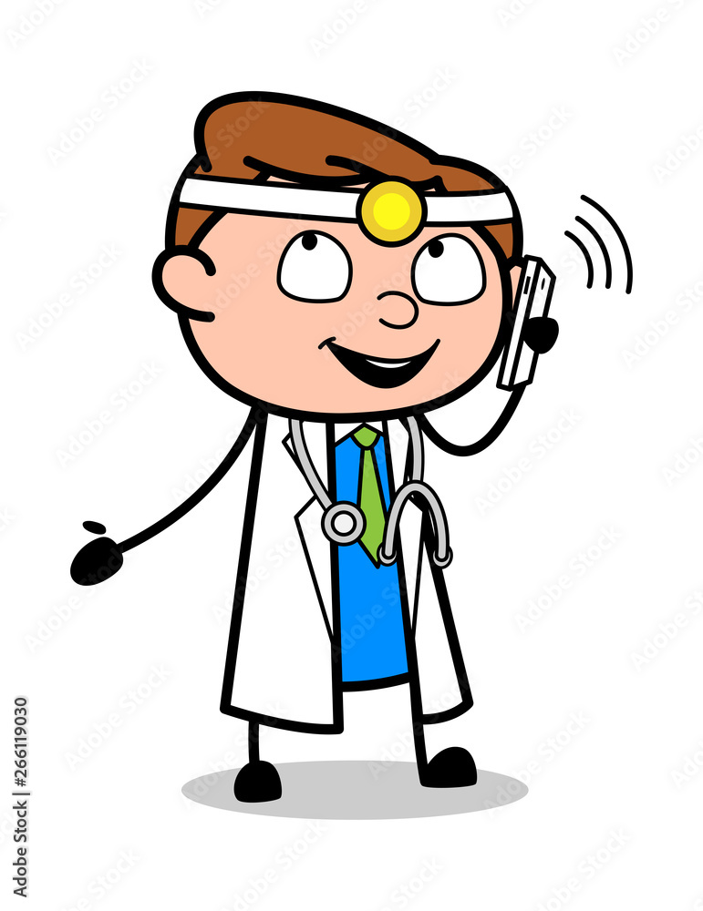 Talking with Patient on Call - Professional Cartoon Doctor Vector Illustration Talking with Patient on Call - Professional Cartoon Doctor Vector Illustration