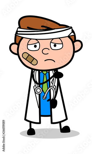 Injured and Accidental- Professional Cartoon Doctor Vector Illustration