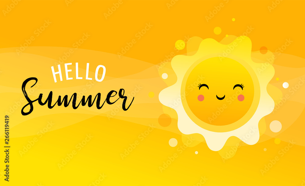 Summer fun background, sun illustration and banner design. Sale poster