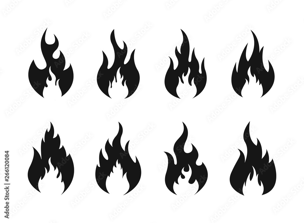 Set of Fire flames icons. Fire silhouette. Vector illustration. Set of Fire flames icons. Fire silhouette. Vector illustration.