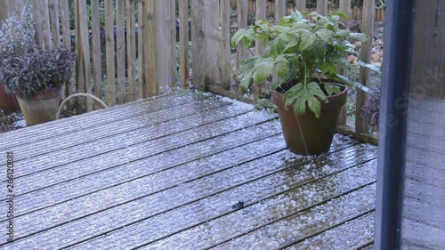 Hailstones on garden decking