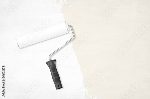 Paint roller with white color painting wall with gently structure