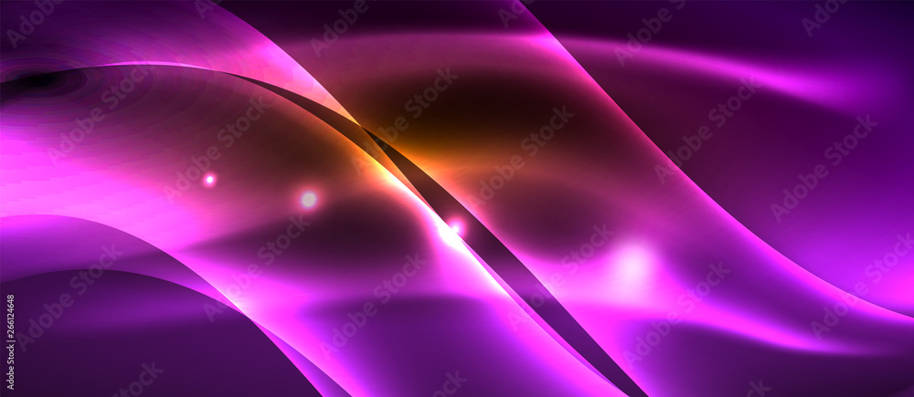 Neon shiny light glowing wave lines - obrazy, fototapety, plakaty 