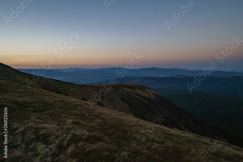 A little snow on mountains sunset - landscape of the Ukrainian Carpathian Mountains, Chornohora