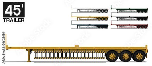 Isolated empty 45 Ft trailer on transparent background