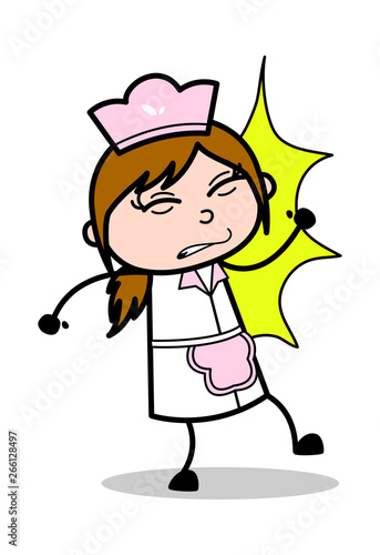 Punched - Retro Cartoon Waitress Female Chef Vector Illustration