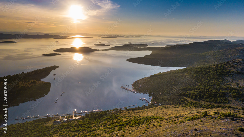 sunrise over small bay on Zut island, Adratic sea, Croatia sunrise over small bay on Zut island, Adratic sea, Croatia