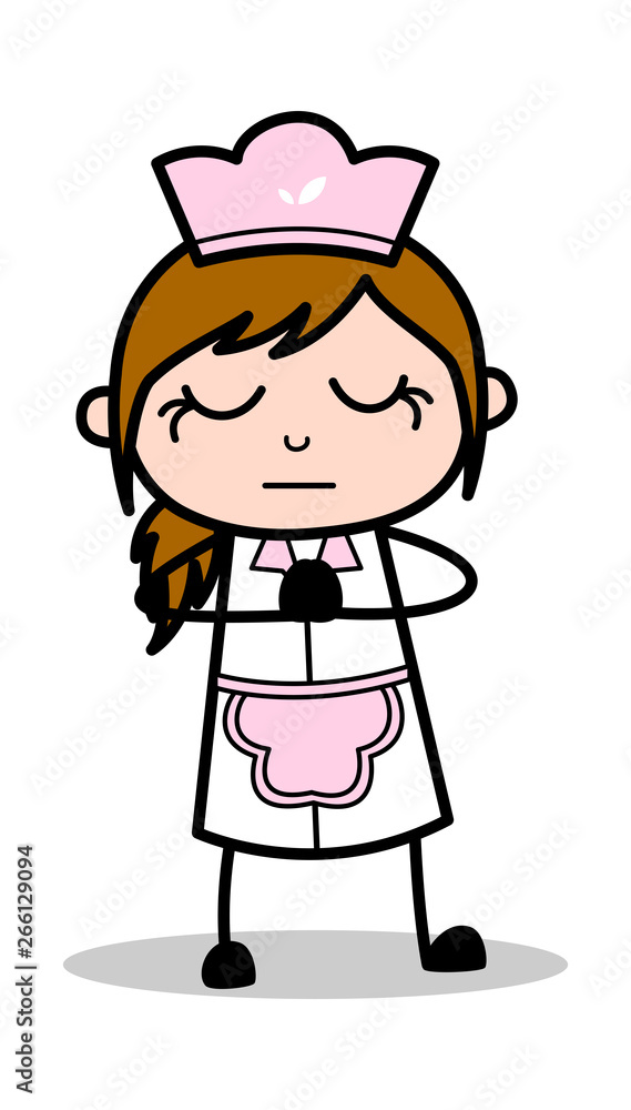 Doing Prayer - Retro Cartoon Waitress Female Chef Vector Illustration Doing Prayer - Retro Cartoon Waitress Female Chef Vector Illustration