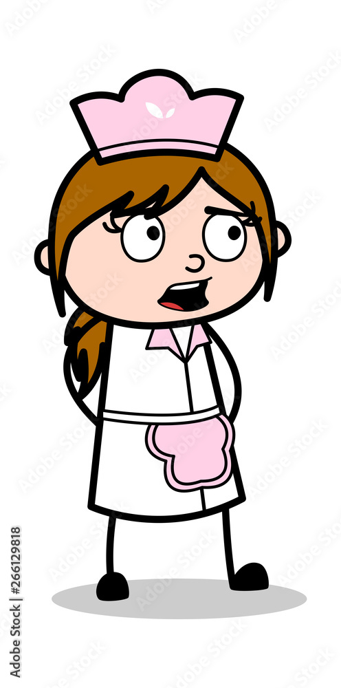 Confused - Retro Cartoon Waitress Female Chef Vector Illustration Confused - Retro Cartoon Waitress Female Chef Vector Illustration