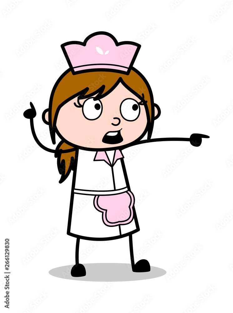 Showing By Pointing - Retro Cartoon Waitress Female Chef Vector Illustration Showing By Pointing - Retro Cartoon Waitress Female Chef Vector Illustration