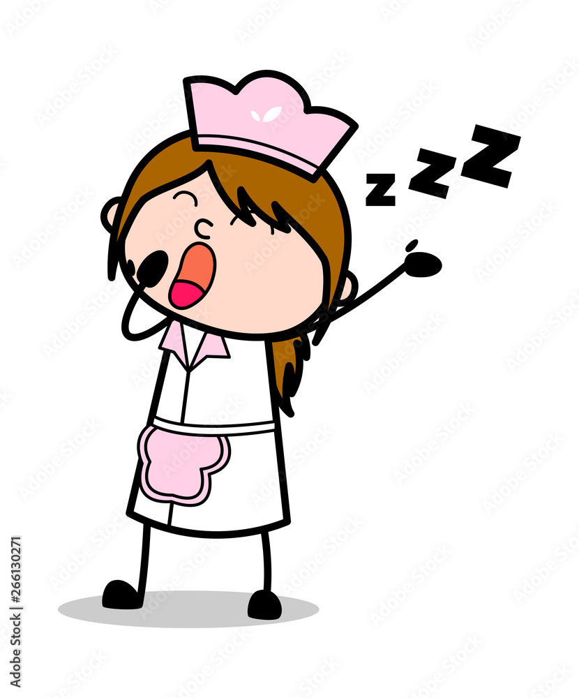 Yawning - Retro Cartoon Waitress Female Chef Vector Illustration Yawning - Retro Cartoon Waitress Female Chef Vector Illustration