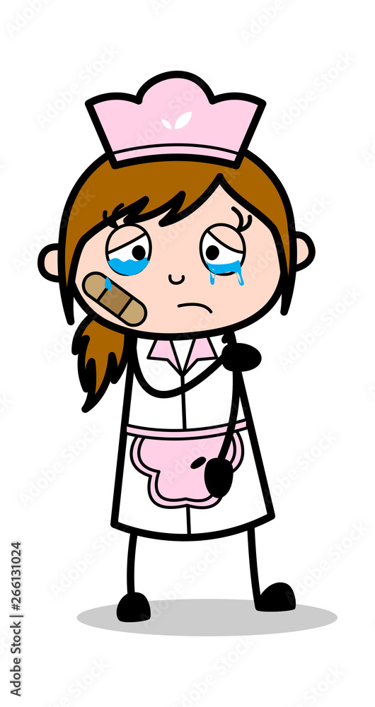 Hurt - Retro Cartoon Waitress Female Chef Vector Illustration Hurt - Retro Cartoon Waitress Female Chef Vector Illustration