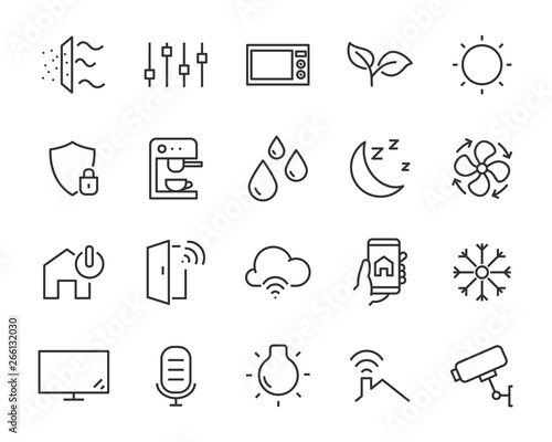 set of smart house icons, such as eco, security, building, technology
