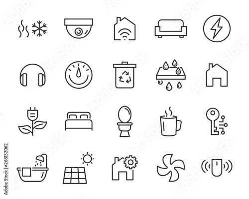 set of smart house icons, such as eco, security, building, technology
