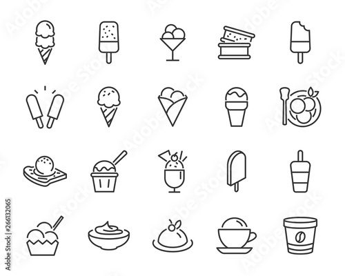 set of ice cream icons, such as  parfait, frozen yogurt, ice cream sundae, vanilla, chocolate