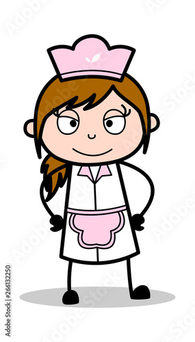 Happy - Retro Cartoon Waitress Female Chef Vector Illustration