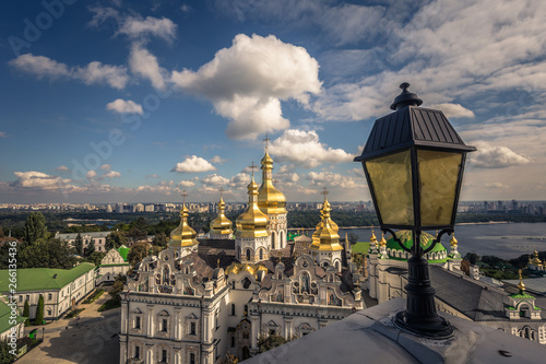 Kiev - September 28  2018  Panoramic view of the Orthodox Pechersk Lavra monastery in Kiev  Ukraine