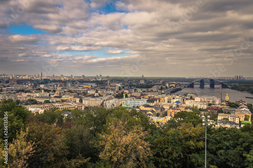 Kiev - September 28, 2018: Panorama of Kiev seen from Saint Andrew's Orthodox church in Kiev, Ukraine