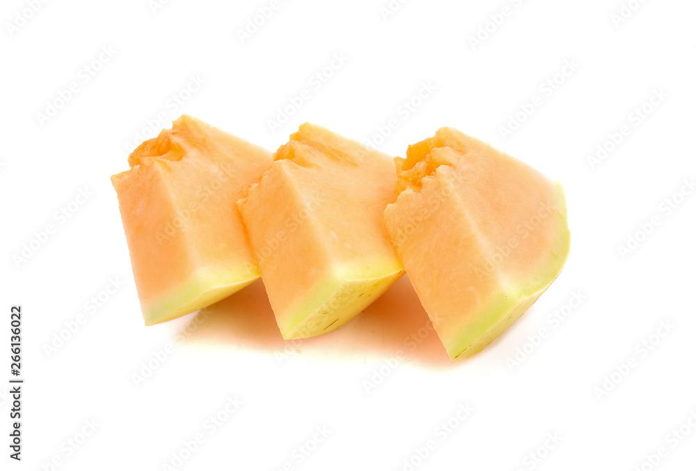 cantaloupe melon slices isolated on white background cantaloupe melon slices isolated on white background