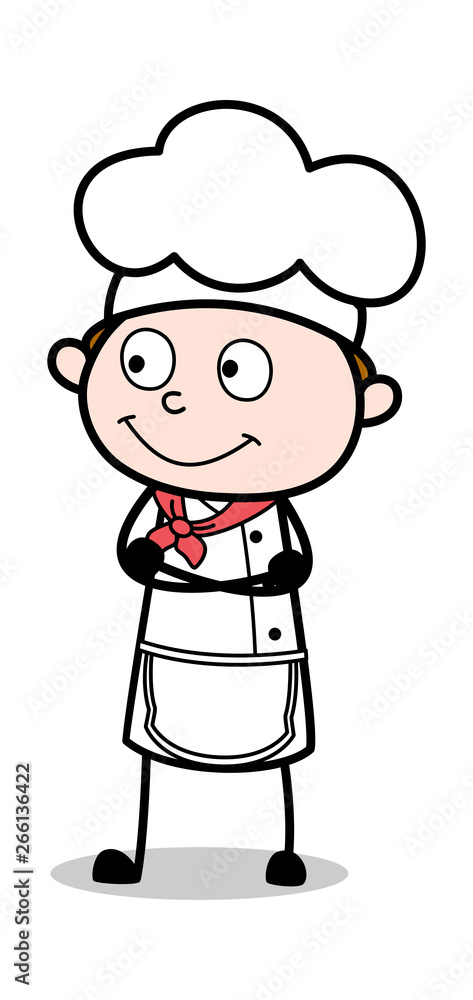 Silently Watching with Smiling Face - Cartoon Waiter Male Chef Vector Illustration Silently Watching with Smiling Face - Cartoon Waiter Male Chef Vector Illustration