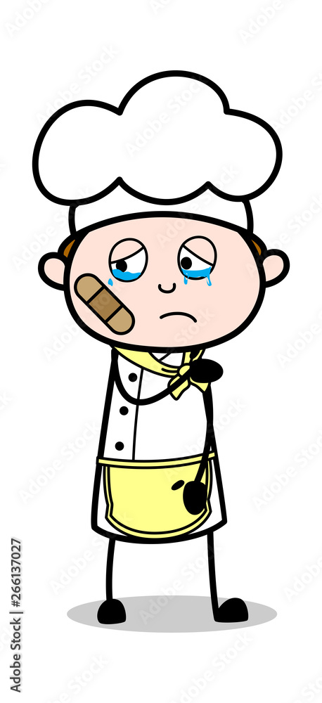 Bandage on face - Cartoon Waiter Male Chef Vector Illustration Bandage on face - Cartoon Waiter Male Chef Vector Illustration