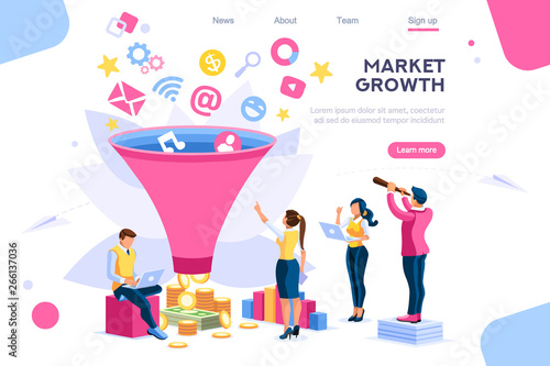 E-business buyer, market imagination growth focus filter. Digital generation. Elements for web banner, infographics, hero images. Flat isometric vector illustration isolated on white background
