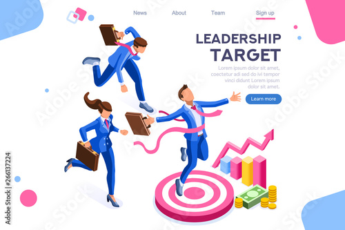 Running people  target forward. Leadership  climbing your way  job action. Can use for web banner  infographics  hero images. Flat isometric vector illustration isolated on white background
