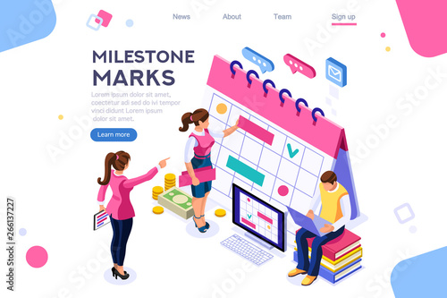 Fill calendar mark, important service organizer. Computer, can use for web banner, infographics, hero images. Flat isometric vector illustration isolated on white background