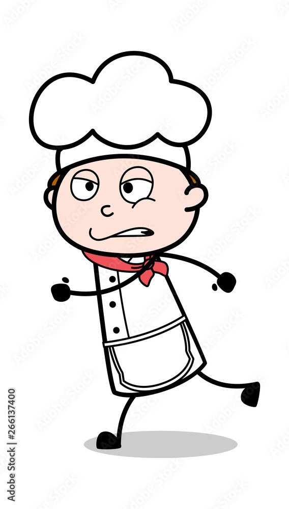 Running in Aggression - Cartoon Waiter Male Chef Vector Illustration Running in Aggression - Cartoon Waiter Male Chef Vector Illustration
