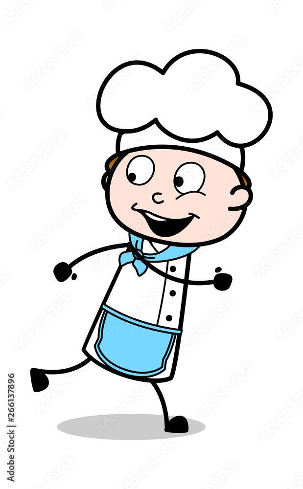 Running and Smiling - Cartoon Waiter Male Chef Vector Illustration Running and Smiling - Cartoon Waiter Male Chef Vector Illustration
