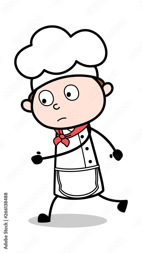 Walking Pose - Cartoon Waiter Male Chef Vector Illustration Walking Pose - Cartoon Waiter Male Chef Vector Illustration