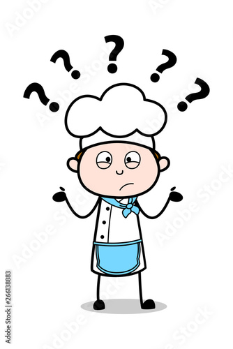 Confused - Cartoon Waiter Male Chef Vector Illustration﻿