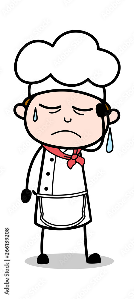 Sad - Cartoon Waiter Male Chef Vector Illustration Sad - Cartoon Waiter Male Chef Vector Illustration