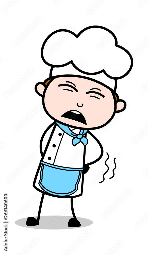 Backache - Cartoon Waiter Male Chef Vector Illustration Backache - Cartoon Waiter Male Chef Vector Illustration